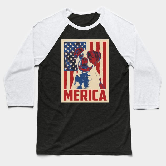 American Bulldog Merica 4th Of July Baseball T-Shirt by mia_me